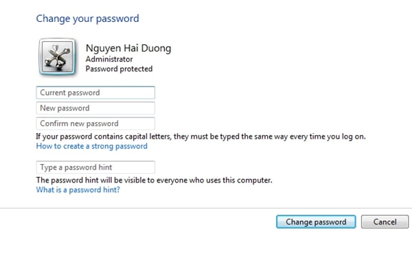 cách cài đặt password hint trên máy tính